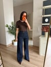 Yüksek Bel Dikiş Detaylı Bol Paça Jean