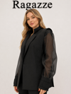 BLAZER KOLLARI TÜL DETAYLI CEKET