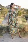Arias Closet %100 Viskon Çiçek ve Yaprak Desenli Kısa Kollu Elbise