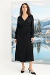 Arias Closet %100 Viskon Uzun Kollu Saten Elbise