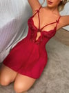 Arias Closet Bordo Dantel İşlemeli Göğüs İp Detaylı Fantezi Tül Gecelik Takımı