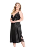 Aria's Closet Büyük Beden Siyah Uzun İkili Saten Sabahlık Gecelik Takımı