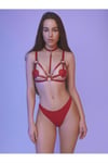 Arias Closet Fantezi Kırmızı Harness Sütyen Kumaş Külot Takımı