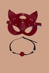 Arias Closet Kırmızı Deri Maske ve Ağız Topu Harness Aksesuar