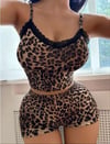 Arias Closet Leopar Desenli Dantel İşlemeli İnce Askılı Şortlu Pijama Takımı