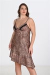 Arias Closet Premium Büyük Beden Saten Leopar Gecelik Bigsize