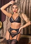 Arias Closet Siyah Dantel İşlemeli Fileli Fantezi Jartiyer Takımı