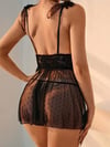 Arias Closet Siyah Dantel İşlemeli Puantiyeli Tül Fantezi Gecelik