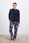 Arias Closet Uzun Kollu Kadife T-Shirt ve Çiçek Desenli Pantolon Pijama Takımı