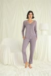 Arias Closet Yakası Kolu ve Omzu Dantelli Boydan Düğmeli Pijama Takımı
