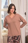 Arias Closet Yaprak Desenli Dantelli V Yaka Büyük Beden Pijama Takımı