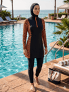 Arias Closet Zebra Desenli Fermuarlı Tam Kapalı 3 Parça Spor Likralı Tesettür Mayo Takımı