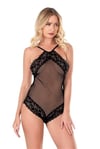 Dantel İşlemeli Siyah File Tül Bodysuit