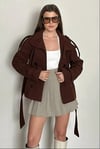 ARVEN DİK YAKA KUŞAKLI KISA ASTARLI KAŞE KABAN Acı Kahve