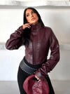 FROZEN YENİ SEZON KORSE DETAYLI CROP DERİ CEKET Bordo