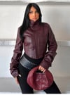 FROZEN YENİ SEZON KORSE DETAYLI CROP DERİ CEKET Bordo