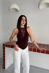 Kadın Dantel Detaylı Sıfır Kol Çıtçıtlı Zıbın Body Kahverengi