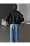 Kadın Oversize Deri Ceket– Oversize Relax Fit, Fermuarlı Kemer Detaylı Günlük Kadın Ceket Siyah
