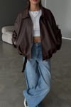Kadın Oversize Deri Ceket– Oversize Relax Fit, Fermuarlı Kemer Detaylı Günlük Kadın Ceket Kahverengi