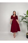 kaliteli MİDİ ELBİSE SARİ RENK ELBİSE Bordo