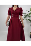 kaliteli MİDİ ELBİSE SARİ RENK ELBİSE Bordo