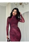 Kaliteli Premium Tül Elbise Lacvert Bordo