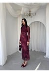 Kaliteli Premium Tül Elbise Lacvert Bordo