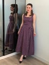 Kare Yaka Piliseli Puantiyeli Maxi Elbise Bordo