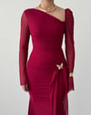 KELEBEK BROŞ DETAYLI MAXİ ELBİSE Bordo