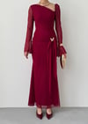 KELEBEK BROŞ DETAYLI MAXİ ELBİSE Bordo