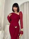 KELEBEK BROŞ DETAYLI MAXİ ELBİSE Bordo