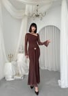 KELEBEK BROŞ DETAYLI MAXİ ELBİSE Kahverengi
