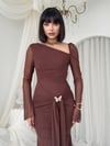 KELEBEK BROŞ DETAYLI MAXİ ELBİSE Kahverengi