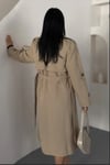 Kruvaze Yaka Kuşaklı Çift Düğmeli Oversize Trenç Ceket Bej