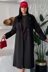 Kruvaze Yaka Kuşaklı Çift Düğmeli Oversize Trenç Ceket Siyah