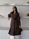 Kruvaze Yaka Kuşaklı Çift Düğmeli Oversize Trenç Ceket Kahverengi