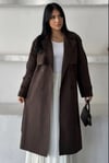 Kruvaze Yaka Kuşaklı Çift Düğmeli Oversize Trenç Ceket Kahverengi