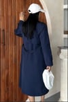 Kruvaze Yaka Kuşaklı Çift Düğmeli Oversize Trenç Ceket Lacivert