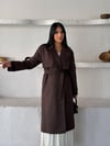 Kruvaze Yaka Kuşaklı Çift Düğmeli Oversize Trenç Ceket Kahverengi