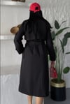 Kruvaze Yaka Kuşaklı Çift Düğmeli Oversize Trenç Ceket Siyah