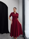 PRİNCESS GÖMLEK YAKA KEMER DETAYLI ELBİSE Bordo