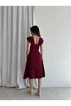 Sıralı İncili Midi Elbise Bordo