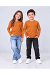 %100 Pamuk Unisex Çocuk Bisiklet Yaka Uzun Kollu Basic Badi 2-10 Yaş
