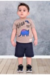 DİNO BASKILI ÜST PENYE ALT KETEN ŞORT ERKEK BEBE TAKIM