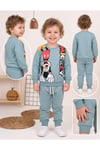 Erkek Çocuk Baskılı İki İplik Bisiklet Yaka 2li Sweatshirt Eşofman Takımı 2-5 Yaş