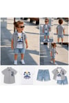 Kot Şort Gri Müslin Gömlek Beyaz Baskılı Tshirt Erkek Çocuk Bebek Yazlık 3'lü Takım 6-24 Aylık