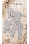LORİO Unisex Yenidoğan Hastane Çıkışı 5’li Set %100 Pamuk Çıtçıtlı Waffle Bebek Takımı