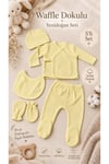 LORİO Unisex Yenidoğan Hastane Çıkışı 5’li Set %100 Pamuk Çıtçıtlı Waffle Bebek Takımı