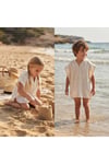 Orjinal %100 Keten Müslin Çizgili Kumaş Unisex 1-10Yaş Plaj Havlu Kapşonlu Pareo-Panço-Naturel Bej