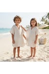 Orjinal %100 Keten Müslin Çizgili Kumaş Unisex 1-10Yaş Plaj Havlu Kapşonlu Pareo-Panço-Naturel Bej